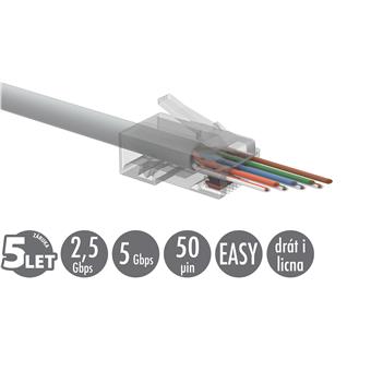 Univerzálny EASY konektor RJ45 CAT5E UTP 8p8c na drôt aj licnu SXRJ45-5E-UTP-EASY 100ks