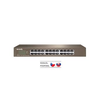Tenda TEG1024D 24x Gigabit Switch, Fanless-bez ventilátorů, Rackmount, ochrana proti přepětí