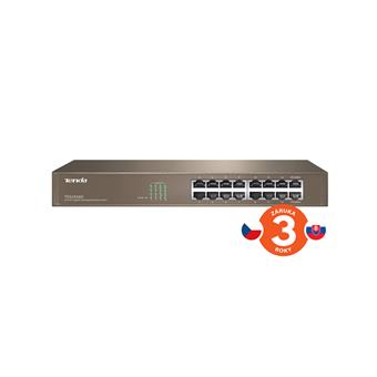 Tenda TEG1016D - 16x Gigabit Switch, Fanless-bez ventilátorů, Rackmount, ochrana proti přepětí