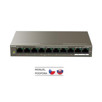Tenda TEF1110P-8-102W PoE AT switch - 8x PoE 100 Mb/s + 2x Uplink 1 Gb/s, PoE max 102W, fanless