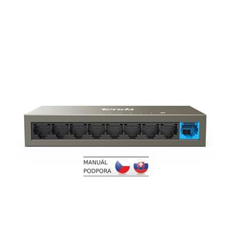 Tenda TEF1109DT - 9x RJ45 (8x 10/100 Mb/s + 1x Gigabit Uplink) Switch, Fanless-bez ventilátorů, VLAN