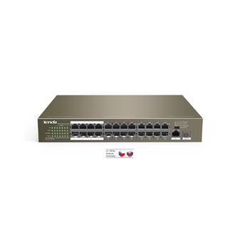 Tenda TEF1126P-24-250W PoE AF / AT switch - 24x PoE 100 Mb/s + 2x Uplink 1Gb/s RJ45/SFP, PoE 225W