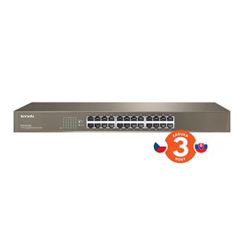 Tenda TEG1024G 24x Gigabit Switch, Fanless-bez ventilátorů, Rackmount 19", ochrana proti přepětí