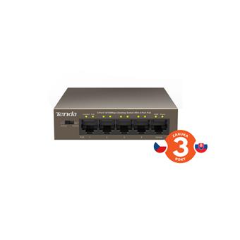 Tenda TEF1105P-4-38W PoE AF switch 4x PoE 802.3af, 5x 100Mb/s, PoE celkem 35W, fanless