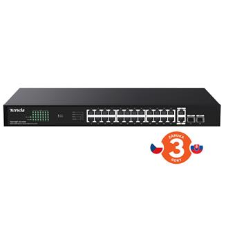 Tenda TEG1128P-24-410W PoE+ Gigabit switch 24x 1Gb/s PoE+ 802.3af/at + 2x SFP + 2x RJ45, 370W, Rack