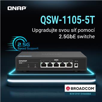 QNAP switch QSW-1105-5T (5x 2,5GbE port, pasiv. chlazení, 100M/ 1G/ 2,5G, Broadcom Chipset)