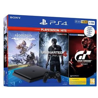 PS4 - PlayStation 4 černý 1TB - F Chasiss (slim) + GTS+U4+HZD