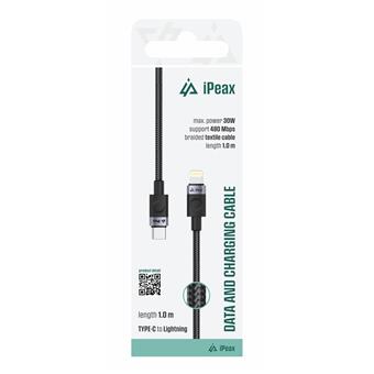 TEXTILNÍ KABEL USB-C / LIGHTNING 1M, USB 2.0 ČERNÝ