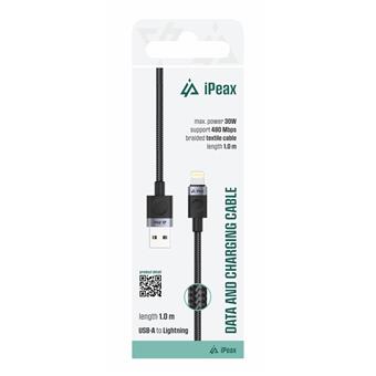 TEXTILNÍ KABEL USB-A / LIGHTNING 1M, USB 2.0 ČERNÝ