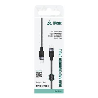 TEXTILNÍ KABEL USB-C / USB-C 1,5M, USB 2.0 ČERNÝ