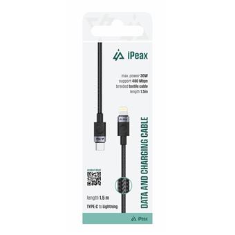 TEXTILNÍ KABEL USB-C/LIGHTNING 1,5M, USB 2.0 ČERNÝ