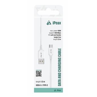 TPU KABEL USB-A / USB-C 1,5M, USB 2.0 BÍLÝ