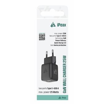 GaN SÍŤOVÁ NABÍJEČKA 25W (USB-C + USB-A) ČERNÁ