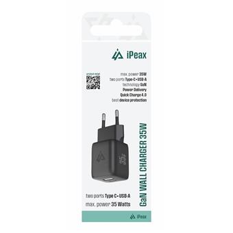 GaN SÍŤOVÁ NABÍJEČKA 35W (USB-C + USB-A) ČERNÁ