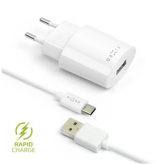 Síťová nabíječka FIXED, USB-C, 2,4A, bílá