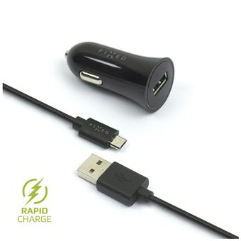 Autonabíječka FIXED, Micro USB, 2,4A, černá