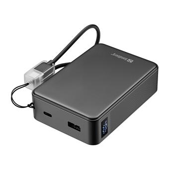 Sandberg Nano Powerbank 20000 mAh PD20W, kompaktná powerbanka s USB-C káblom, čierna