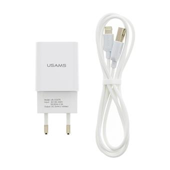 USAMS T21 USB 2A Cest. Nab. + Lightning Kabel White