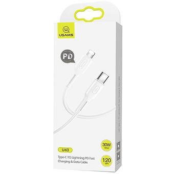 USAMS SJ406 U43 Fast Charging Lightning / Type C Fast Datový Kabel 1.2m White