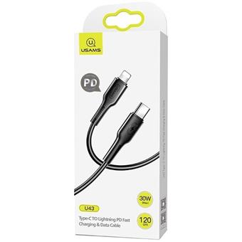 USAMS SJ406 U43 Fast Charging Lightning / Type C Fast Datový Kabel 1.2m Black