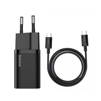 Baseus rychlonabíječka do sítě Super Si USB-C PD QC 25W (s kabelem USB-C na USB-C) černá