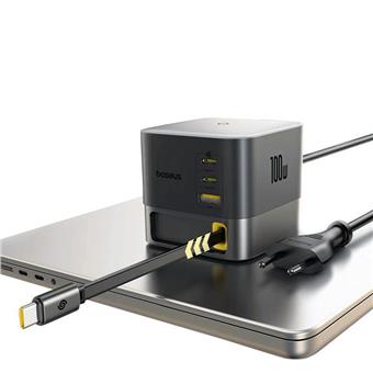 Baseus Nabíjecí stanice Super GaN Charger 100W, 3xUSB-C, USB-A 1m kabel černá