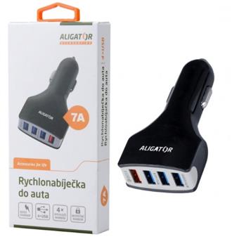 Aligator nab. do auta 4USB, Quick charger 7A černá