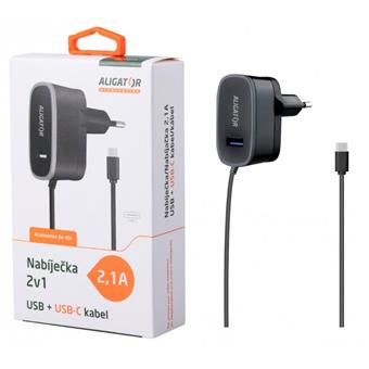 ALIGATOR nab. USB-C s USB výst 5V/2,1A, černá