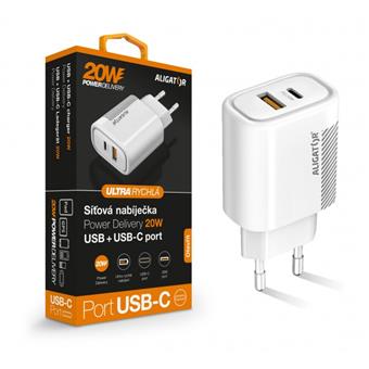 Aligator POWER DELIVERY 20W, USB + USB-C, bílá