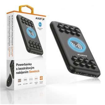 Powerbanka s bezdrátovým Qi nabíjením ALIGATOR SAVELOCK, 10000mAh, černá