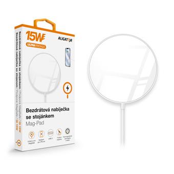 ALIGATOR bezdrátová nabíječka ALIGATOR Mag-Pad, určeno pro MagSafe, 15W, bílá