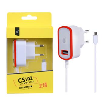 Nabíječka PLUS MicroUSB s USB výstupem 5V/2,1A, červená