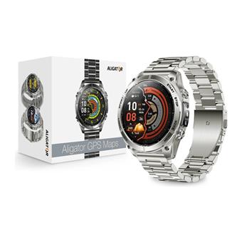 Chytré hodinky ALIGATOR Watch GPS Maps, stříbrné