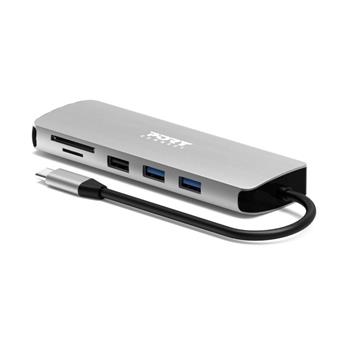 PORT CONNECT USB-C 1× 4K dokovacia stanica, 9v1, hliníková konštrukcia, 85W PD, strieborná