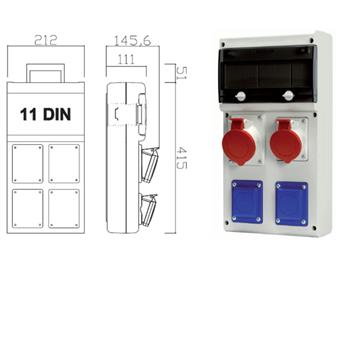 Zásuvková skříň 2x230V,400V/16A,400V/32A,jištěná