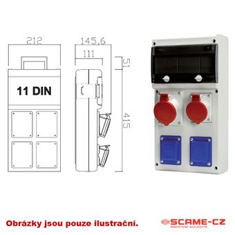 Zásuvková skříň 2x230V,1x400V/32A, jističe,chránič
