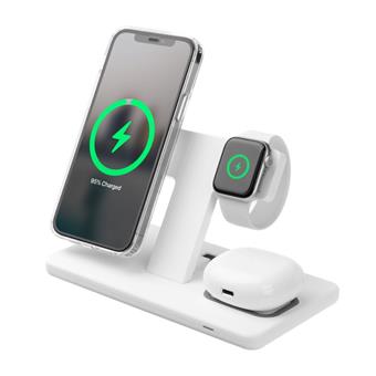 Stojánek s bezdrátovým nabíjením 3v1 FIXED MagPowerstation, MagSafe, 15W+15W+5W, bíly