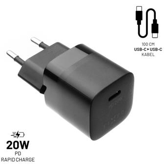 Set nabíječky FIXED Mini s USB-C výstupem a USB-C/USB-C kabelu, podpora PD, 1 metr, 20W, černý