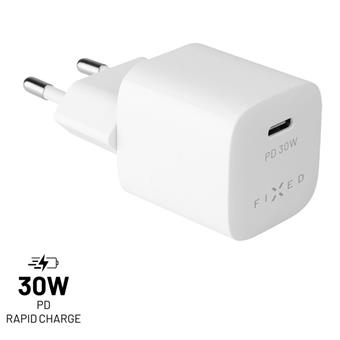 Síťová nabíječka FIXED Mini s USB-C výstupem a podporou PD, 30W, bílá