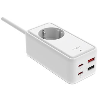 Síťový prodlužovací adaptér FIXED Charging Strip s 2x USB-C a 2x USB, GaN III, 1.5m, PD 65W, bílý