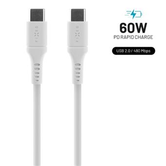 Liquid silicone kabel FIXED s konektory USB-C/USB-C a podporou PD, 0.5m, USB 2.0, 60W, bíly