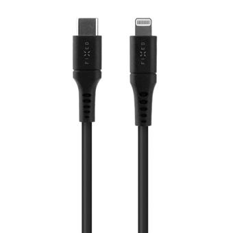 Liquid silicone kabel FIXED s konektory USB-C/Lightning a podporou PD, 0.5m, MFi, černý