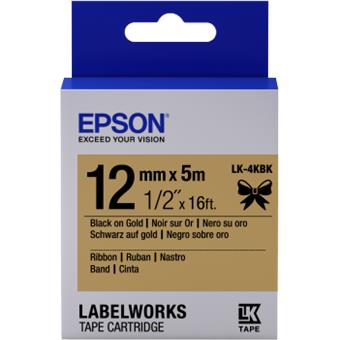 Epson zásobník se štítky – saténový pásek, LK-4KBK černá / zlatá, 12 mm (5 m)