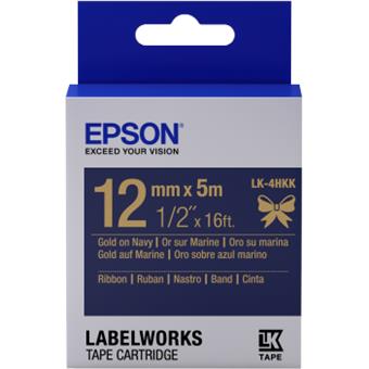 Epson zásobník se štítky – saténový pásek, LK-4HKK, zlatá / námořnická modrá, 12 mm (5 m)