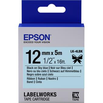 Epson zásobník se štítky – saténový pásek, LK-4HKK, černá/nebeská modrá, 12 mm (5 m)