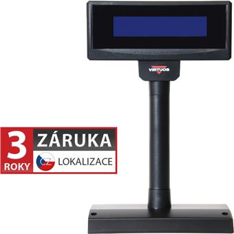LCD zákaznický displej Virtuos FL-2024MB 2x20, serial (RS-232), 12V, černý